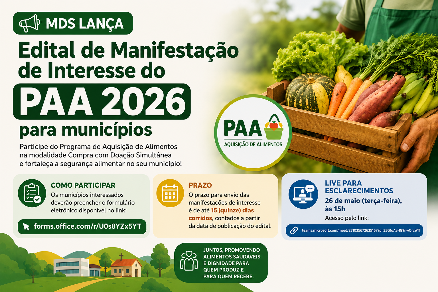 MDS lança Edital de Manifestação de Interesse do PAA 2026 para municípios